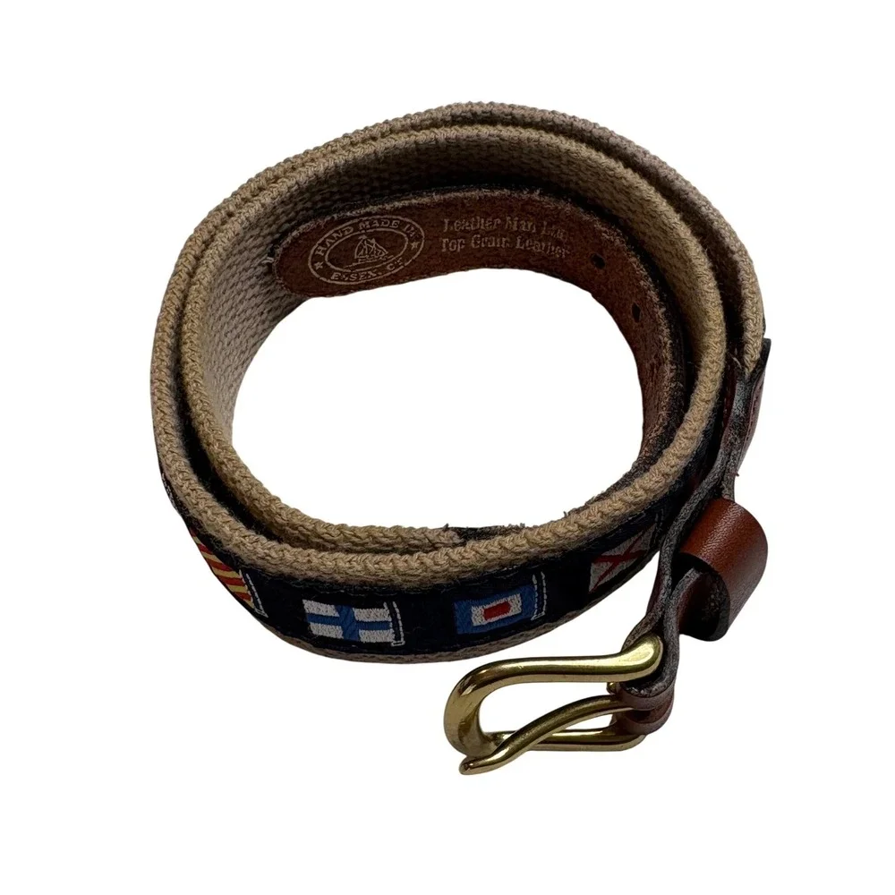 Leather Man Ltd Nautical Signal Flags Canvas Leather Belt Essex CT Men Size 26‎